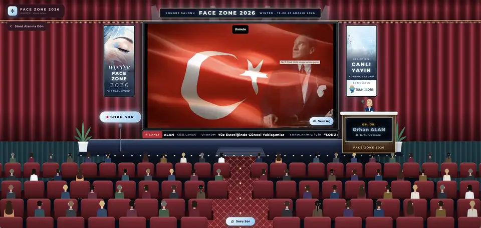 Face Zone 2026 Winter sanal kongre salonu ve canlı yayın ekranı